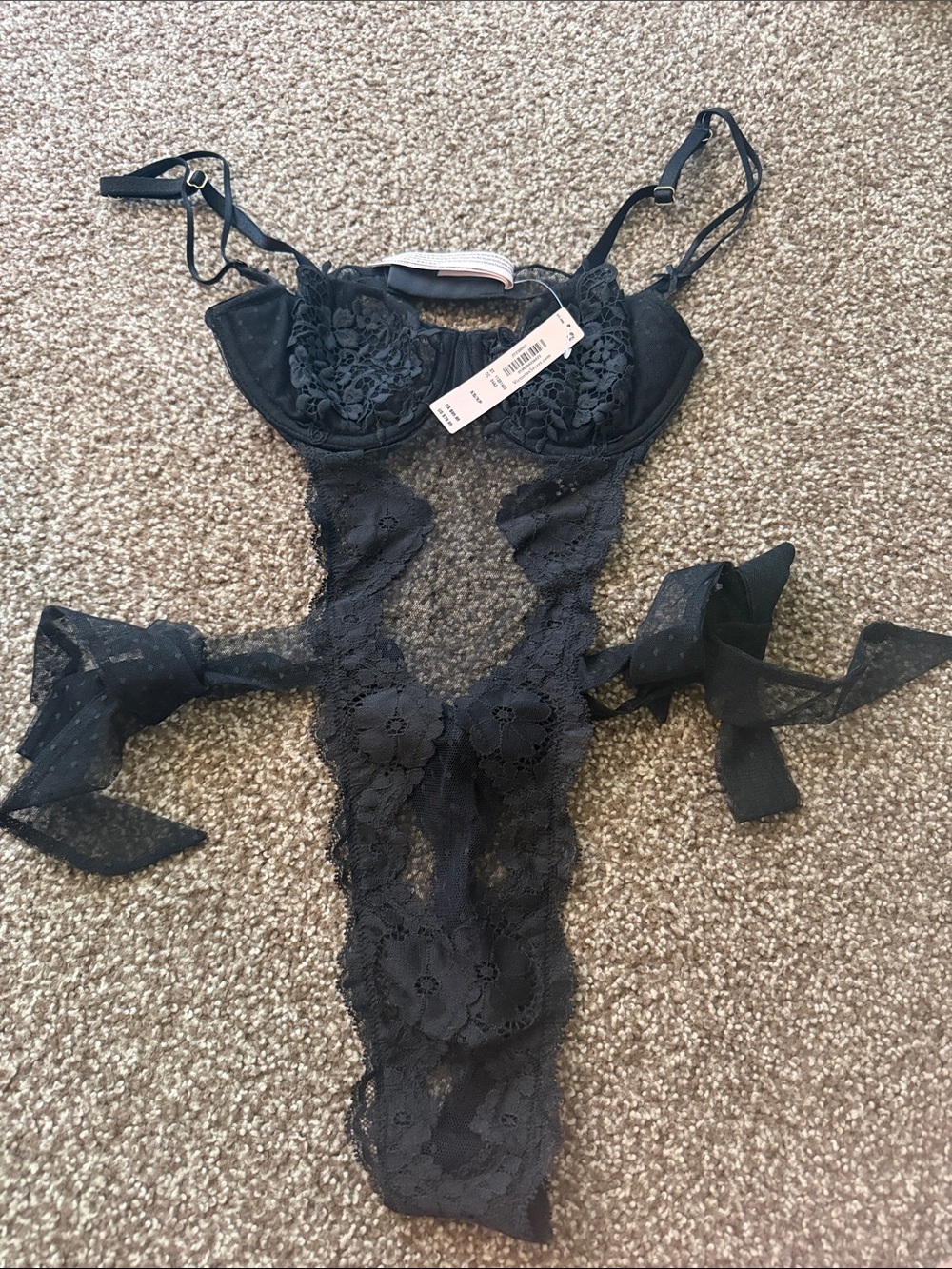 Victoria's Secret Black Lace Cutout Teddy Bodysuit